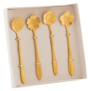4 Colheres De Chá De Aço Inox Flores Dourado - Wolff
