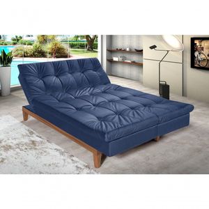 Sofá Cama Versátil Pés De Madeira Azul Marinho 375