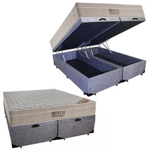 Cama Box Baú King Suede Bipartido + Colchão Ortobom Airtech Molas Ensacadas 193x203x65 Cinza