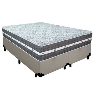 Cama Box Casal Bipartido Sintético + Colchão Anjos Black Graphite Molas Ensacadas 138x188x64cm Cor:branco
