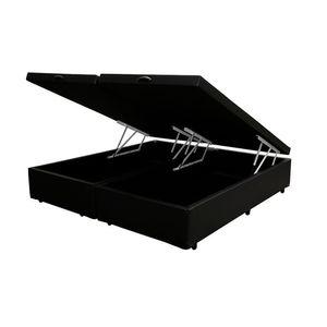 Cama Box Baú Casal Bipartido Homequeen Sintético Preto 138x188x41
