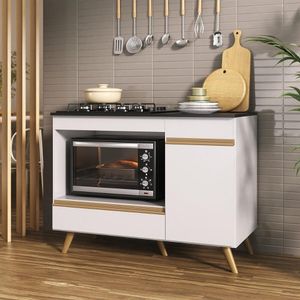 Balcão Para Cooktop E Forno 105cm 1 Porta 1 Gaveta Veneza Multimóveis Mp2258 Branco Dourado