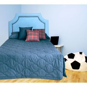 Cabeceira Solteiro Onix Pop Veludo Azul Com Tachas