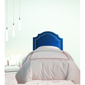 Cabeceira Solteiro Provençal Veludo Azul Marinho Tacha Prata