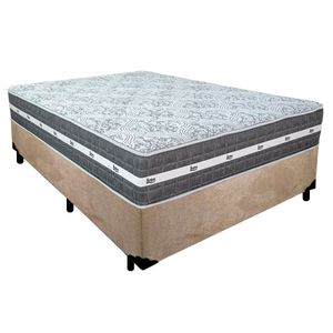 Cama Box Casal Suede + Colchão Anjos Black Graphite Molas Ensacadas 138x188x64cm Bege