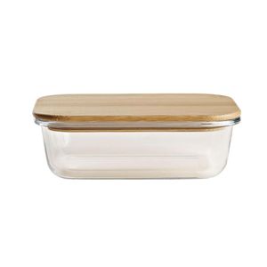 Pote Retangular Vidro E Bambu 630ml - Acasa