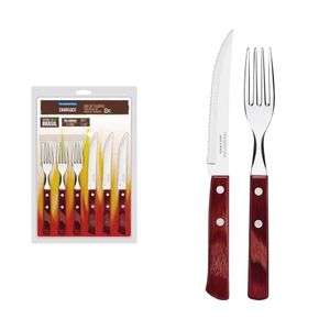 Jogo De Talheres Para Churrasco Em Aço Inox Com Cabo Vermelho Polywood 12 Peças - Tramontina