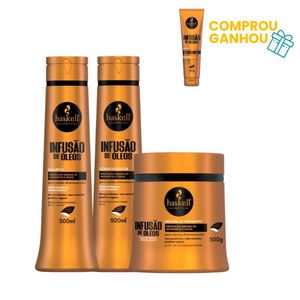 Kit Shampoo Condicionador E Máscara Infusão De Óleos Haskell 500ml + Brinde