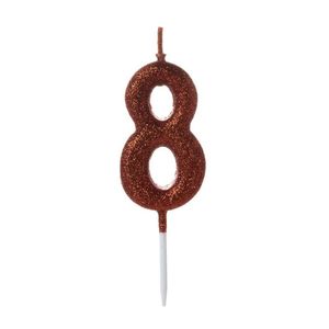 Vela Pequena Glitter Vermelha Número 8 - 1 Un