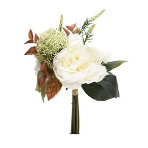 Flores Decorativas Permanentes - Peônias 35cm Branco-verde - 6 Buquês