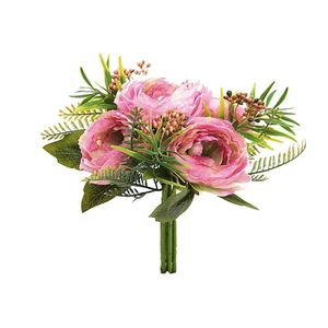 Flores Decorativas Permanentes - Ramalhete Ranúnculo 30cm Rosa Claro-verde - 6 Ramalhetes
