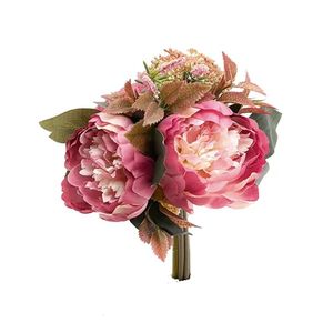 Flores Decorativas Permanentes - Peônias 30cm Rosa-verde - 6 Buquês