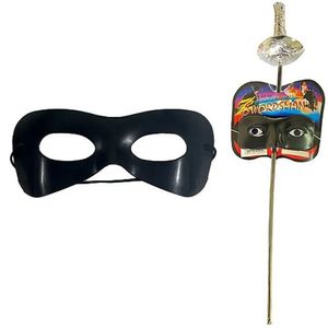 Kit Fantasia Zorro Máscara E Espada - Para Festas