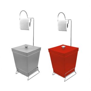 Kit 2 Lixeiras Com Suporte De Papel Higiênico - Stolf Cinza + Vermelha