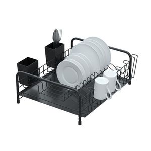 Escorredor De Louças Tubular Com Bandeja E Porta Talheres Plástico - Stolf Preto