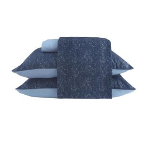 Jogo De Cama Paisley Microfibra Azul - Acasa Jogo De Cama Paisley Microfibra Azul Solteiro - Acasa Azul