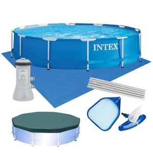 Piscina Estrutural 6.503 Litros Armação Azul + Capa + Filtro 110v + Forro + Kit Limpeza- Intex