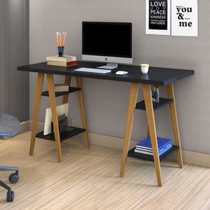 Mesa Cavalete Mdf Madeira Pinus Home Office Minimalista