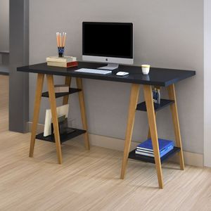 Mesa Escrivaninha Cavalete Mdf 4 Prateleiras Pinus Moderna