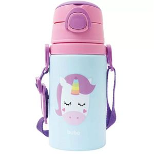 Garrafinha De Aluminio Com Canudo 450 Ml Animal Fun Unicornio Buba
