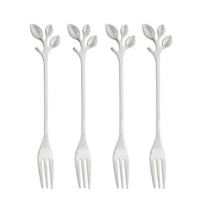 4 Garfos Para Aperitivo Lyor Leaves Prata De Aco Inox