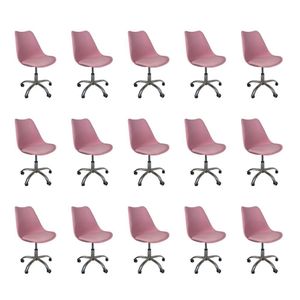 Kit 15 Cadeiras Office Base Cromada Com Rodizio Giratória Saarinen Rosa