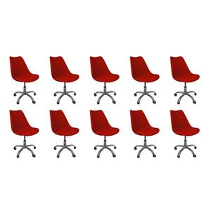 Kit 10 Cadeiras Office Base Cromada Com Rodizio Giratória Saarinen Vermelho