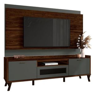 Rack Bancada Painel Para Tv Até 75” Life 180 Cm Estante Cor:marrom Palisandro/ Cinza Régio