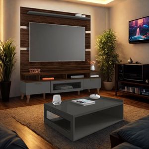 Rack Painel 160 Cm Tv 65 Polegadas Liverpool Mesa De Centro Cor:marrom Palisandro/ Cinza Régio