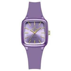 Relogio Feminino Design Quadrado Casual Simples Impermeavel Pulseira Silicone Roxo