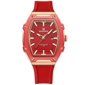 Relógio Feminino De Quartzo De Silicone Casual Tonneau Pulseira De Silicone Impermeavel Vermelho