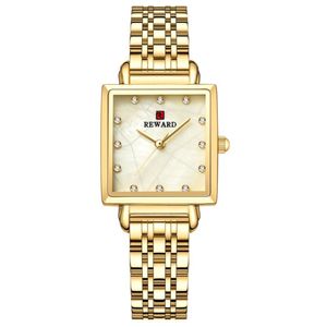Relógio De Pulso De Quartzo Quadrado Feminino Impermeável Com Strass Elegante Dourado
