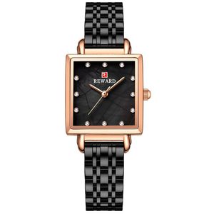 Relógio De Pulso De Quartzo Quadrado Feminino Impermeável Com Strass Elegante Preto