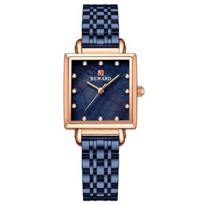 Relógio De Pulso De Quartzo Quadrado Feminino Impermeável Com Strass Elegante Azul