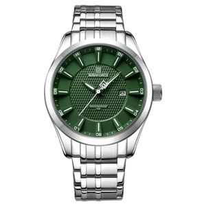 Relógio De Pulso Masculino Data Automática De Aço Inoxidável Esportivo Impermeavel Verde Prata