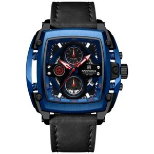 Relógio Masculino Mostrador Grande Design Tonneau à Prova D 'água Preto Azul
