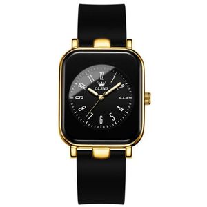 Relógio De Quartzo Para Mulheres Casual Pulseira De Silicone à Prova D'água Preto Dourado