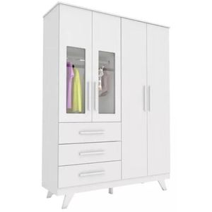 Guarda Roupa Infantil Retrô Peroba 4 Portas 100% Mdf Branco