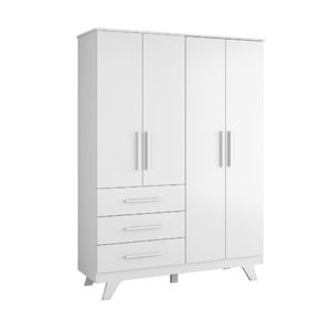 Guarda Roupa Infantil Retrô Peroba 4 Portas Lisa Mdf Branco