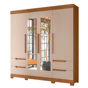Guarda Roupa Vivacce Casal 4 Portas Com Espelho Albatroz Jatobá/fendi Metallic