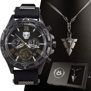 Relogio Masculino Aço Inox Pantera Preto + Cordão Corrente Social Presente Analogico Casual