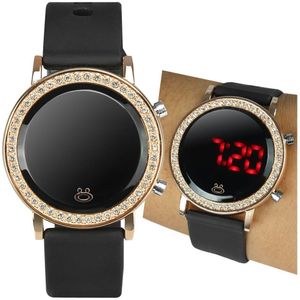 Relogio Feminino Digital Redondo + Led Strass Aço Inox Premium Moda Ajustavel Presente Led Silicone
