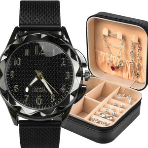 Brincos + Relogio Feminino Prova Dagua + Porta Joia Original Black Piano Pulseira Ajustavel Casual