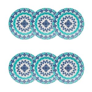Jogo De Pratos Fundo Ellegance 6 Pc Ceramica Azul Verde