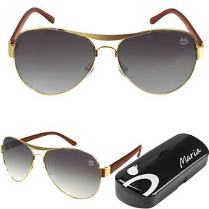 Oculos Sol Feminino Banhado Ouro Aviador Aço Inox + Case Qualidade Premium Casual Armação Dourada