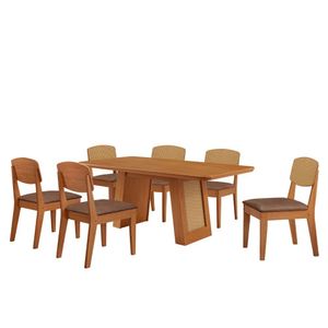 Mesa Carolina 180 Tampo Mdf 6 Cadeiras Moderna Mobilia Tork / Naturalle/naturalle/palha