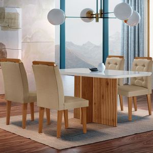 Sala De Jantar Mesa Olímpia 120cm Mdf Canto Copo Com 4 Cadeiras Carol Turim Off White Imbuia