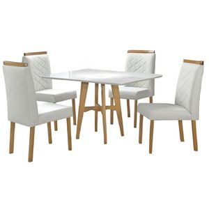 Conjunto Sala De Jantar Milão Off White 1,20 M Em Madeira Com 4 Cadeiras