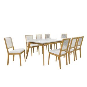 Conjunto Sala De Jantar Jade Off White Com 8 Cadeiras Em Madeira 2,20 M