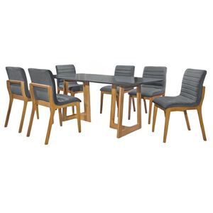 Conjunto Sala De Jantar Sparta Grafite 1,80 M Em Madeira Com 6 Cadeiras Petra